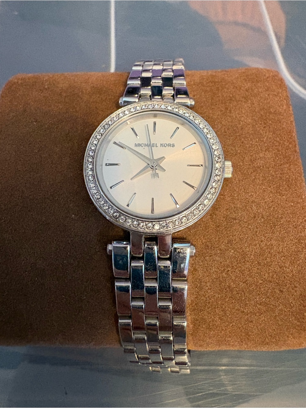 Michael Kors Silver Crystal-Accent Women's Bracelet Watch - White Dial